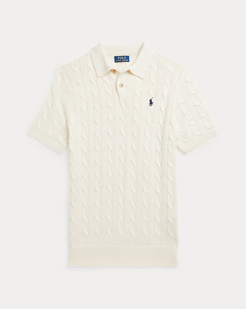 Cable-Knit Cotton Polo-Collar Jumper