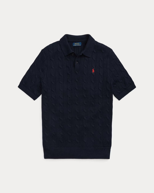 Cable-Knit Cotton Polo-Collar Jumper
